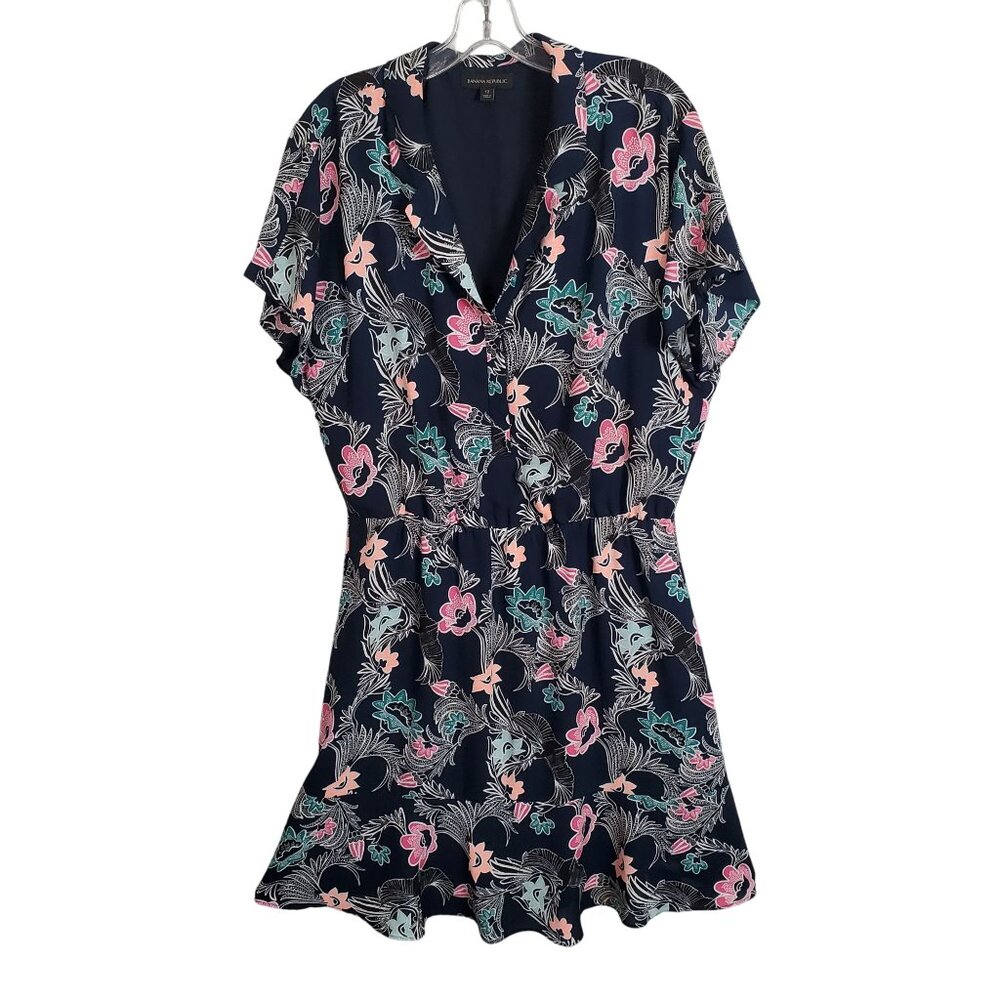 Banana Republic Size 12 Dress Ruffle Hem Floral Kimono Sleeve Country Cottage - Picture 1 of 9